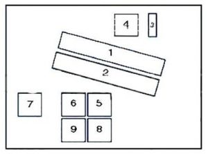 Diagrama de fusibles BMW E39, compartimento motor, tipo 1, detallando F7.