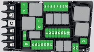 Caja de fusibles del compartimento del motor para lavaparabrisas.