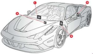 Esquema detallado de la ubicación de fusibles en el Ferrari 458 Speciale.