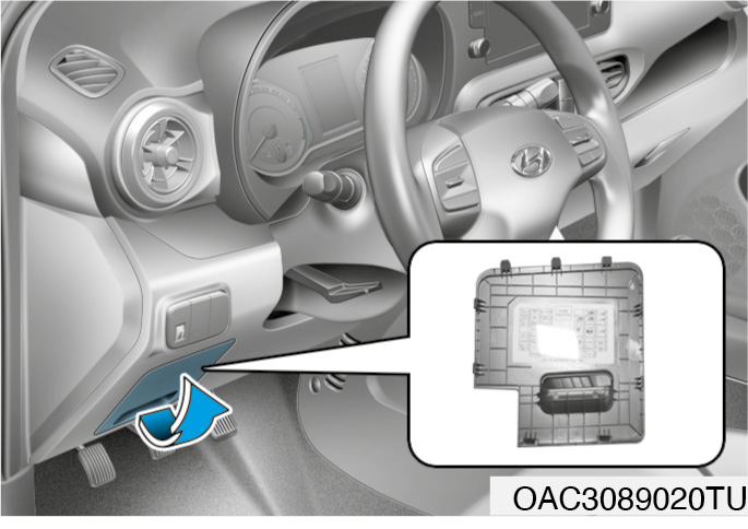 Diagrama de la caja de fusibles debajo del salpicadero del Hyundai i10 III.