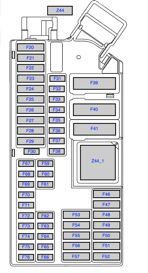 Diagrama de la caja de fusibles 4 del BMW G20/G21, incluyendo el compartimento de carga.