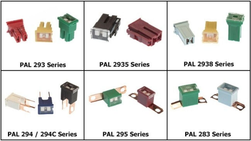 Fusibles PAL con patas cortas y largas para montaje en conectores o con tornillos.