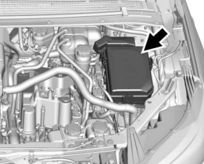Ubicación de la caja de fusibles del motor del Chevrolet Volt 2016-2019.