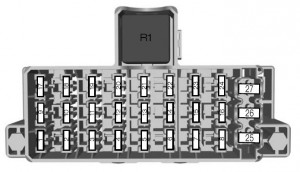 Diagrama de la caja de fusibles del habitáculo, tipo 1, para Ford Fiesta 2008-2009.
