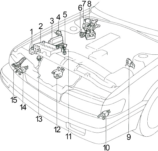 Compartimento del motor de un vehículo fabricado entre 1990 y 1992.