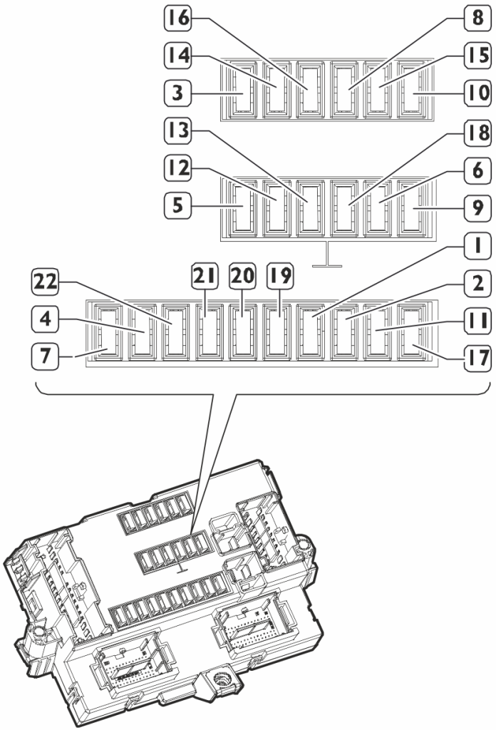 Esquema de fusibles del ordenador Iveco Daily VI para el sistema Start & Stop.