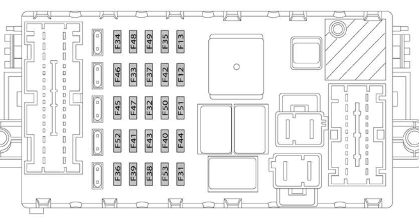 Diagrama de la caja de fusibles F44 del salpicadero del Lancia Delta.