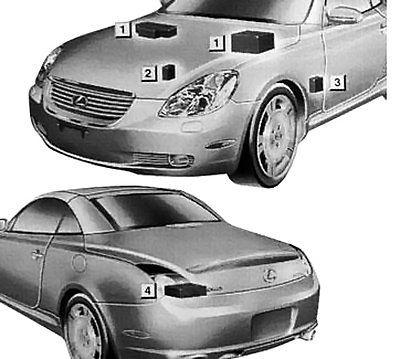 Ubicación general de la caja de fusibles en un Lexus SC 430 (Z40) 2001-2010.