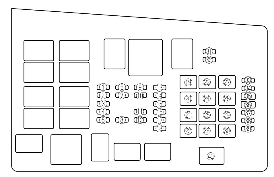 Diagrama del bloque de fusibles del compartimento del motor del Mazda 6 (2006-2008).