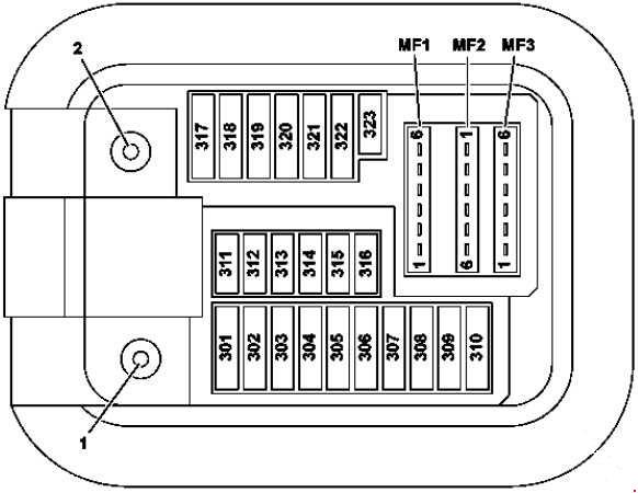 Caja de fusibles del pasajero para reconocimiento de ocupación de asiento.