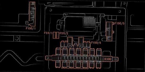 Diagrama de fusibles en la base del asiento del conductor y la caja de fusibles de la batería del Sprinter.