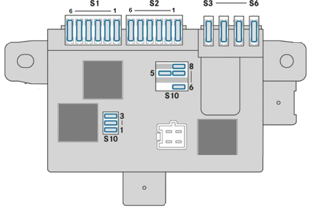 Diagrama de la caja de fusibles del pilar A en el espacio del pasajero del Vito.