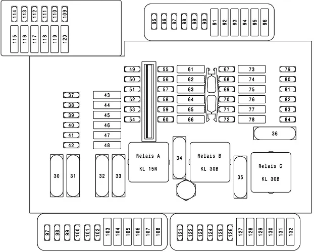 Diagrama de la caja de fusibles del habitáculo n.º 1 para modelos 2013-2018.