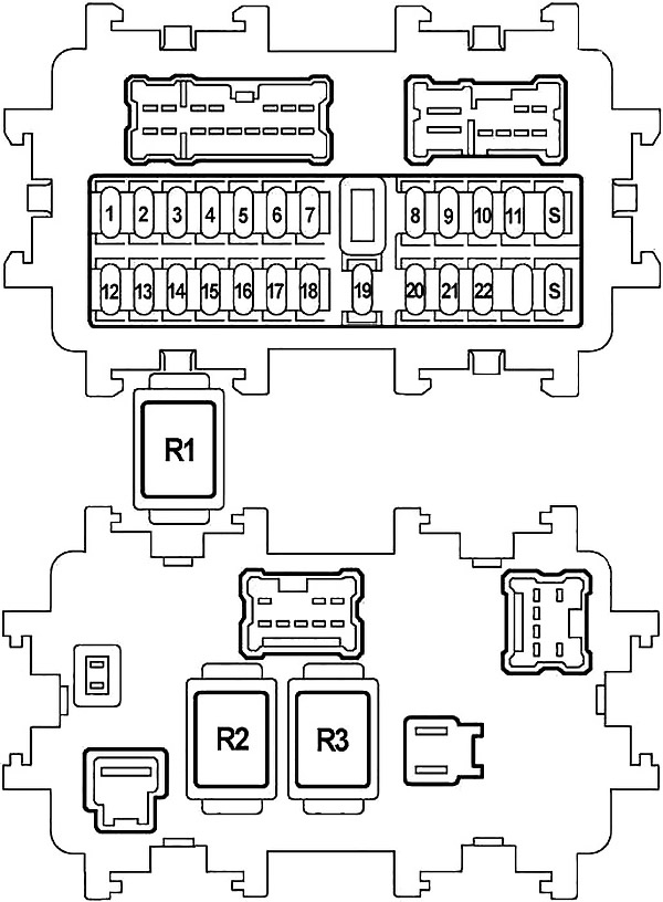 Diagrama detallado de la caja de fusibles del salpicadero, mostrando su ubicación.
