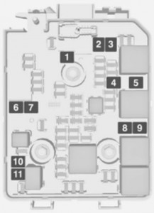 Caja de fusibles del motor con tapa levantada, lista para acceso.