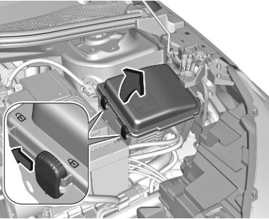 Caja de fusibles del compartimento del motor detrás de la guantera.