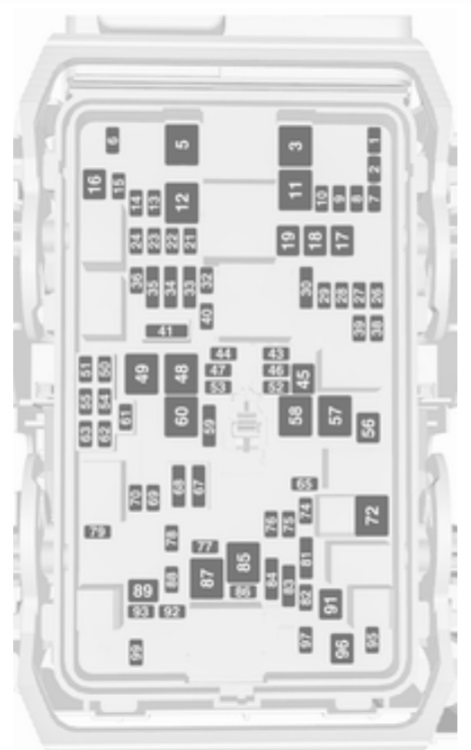 Diagrama de fusibles detallado para el compartimento del motor.
