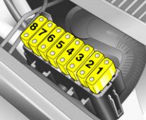 Diagram de fusibles del compartimento del motor del Opel Meriva A.
