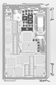 Diagrama de la unidad de control de transmisión en la caja de fusibles del motor.
