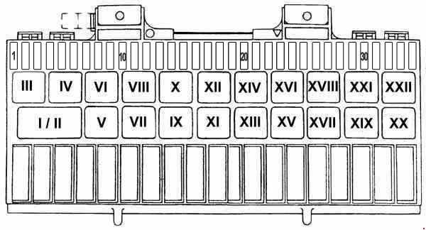 Diagrama de caja de fusibles para modelos de coche de 1977 a 1979.
