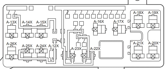 Relé de circuito dentro de la caja de fusibles del motor.