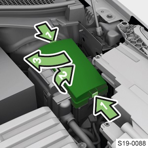 Ubicación de los fusibles en el compartimento del motor, modelo 2020.