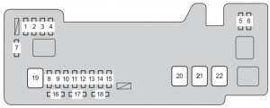 Caja de fusibles superior del motor Toyota Aygo AB10 (2012-2014).
