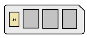 Diagrama del compartimento del motor mostrando el fusible del encendedor del Corolla 1997.