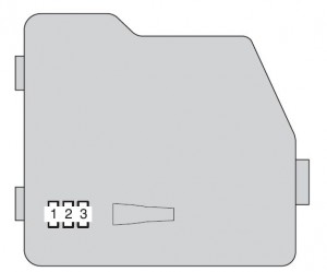 Bloque de fusibles tipo A en la tapa trasera del Highlander Hybrid 2011-2016.