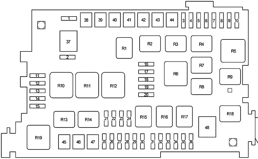 Diagrama de la caja de fusibles situada en el compartimento del motor.