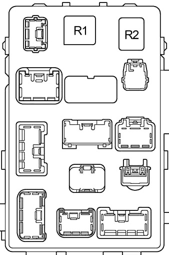 Diagrama de la sección trasera de la caja de fusibles de la cabina.
