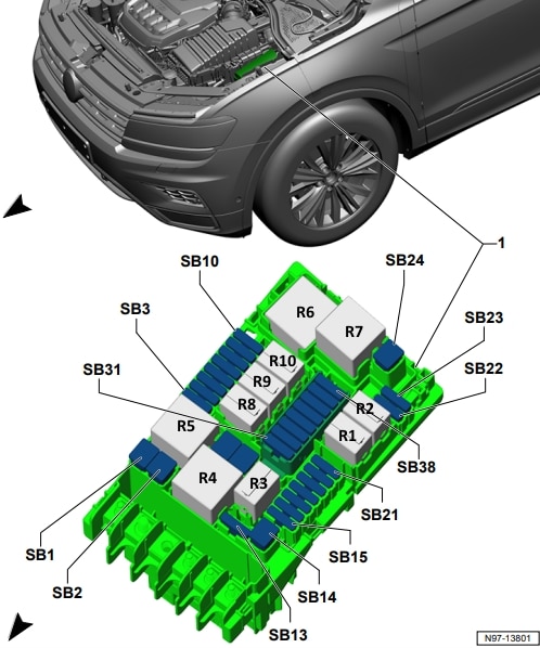 Caja de fusibles en el lado izquierdo del compartimento del motor.