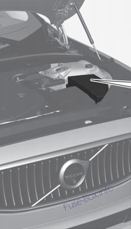 Diagrama de fusibles del Volvo S90 2017-2019, detallando la ubicación.