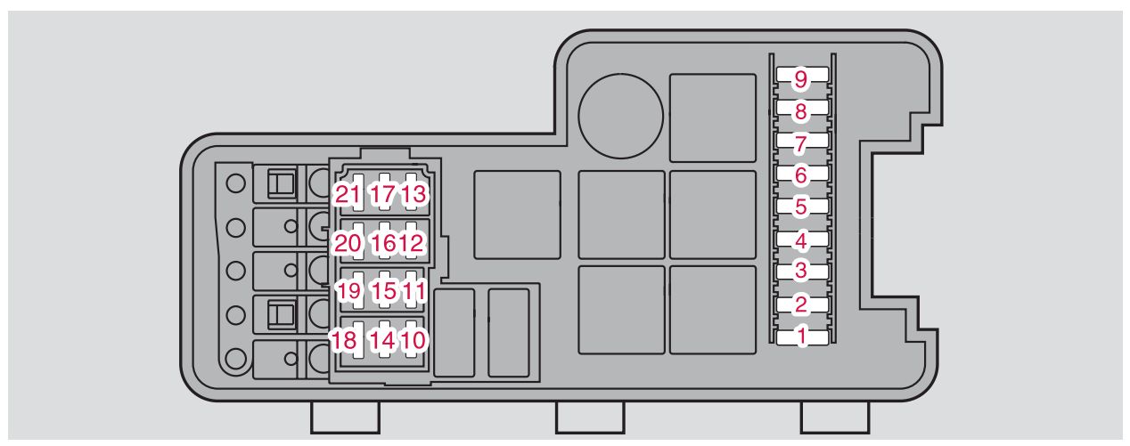 Diagrama de fusibles del compartimento del motor Volvo XC70 (2007).