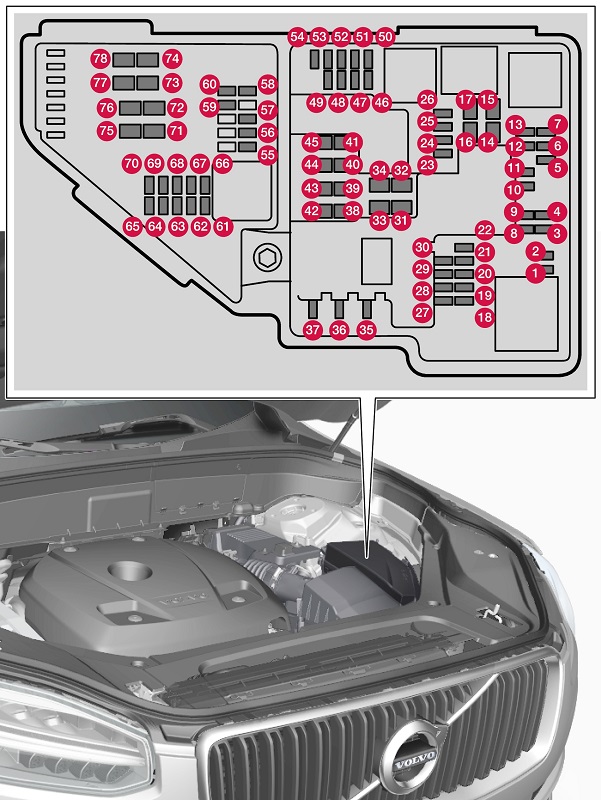 Disposición de los fusibles del módulo de la puerta delantera izquierda en el motor.